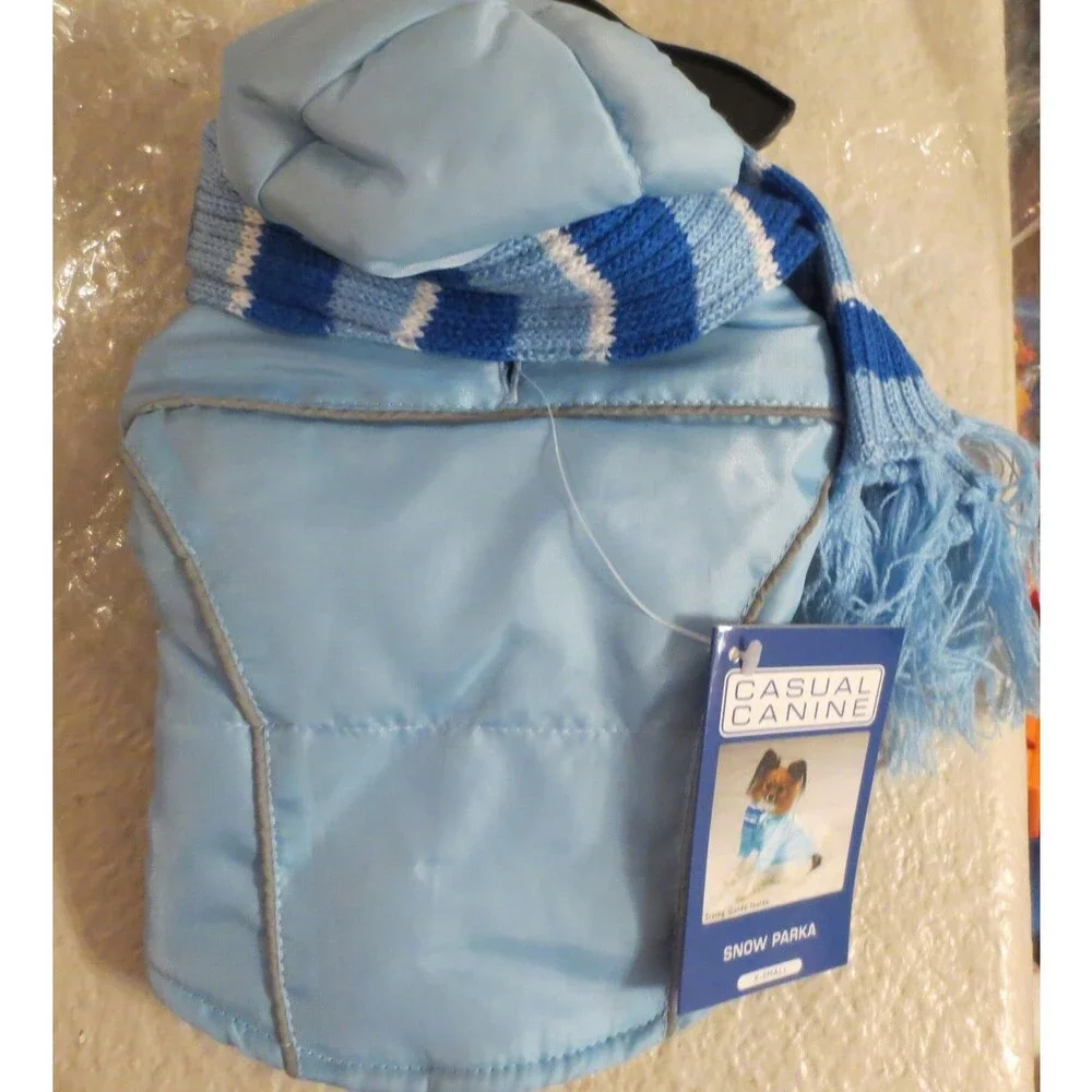 Casual Canine X-Small Air Blue Snow Parka with Scarf